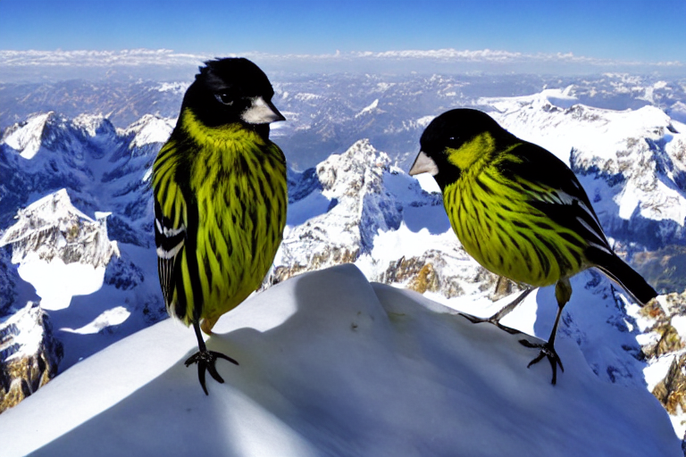 Siskins standing on the worlds highest mountain